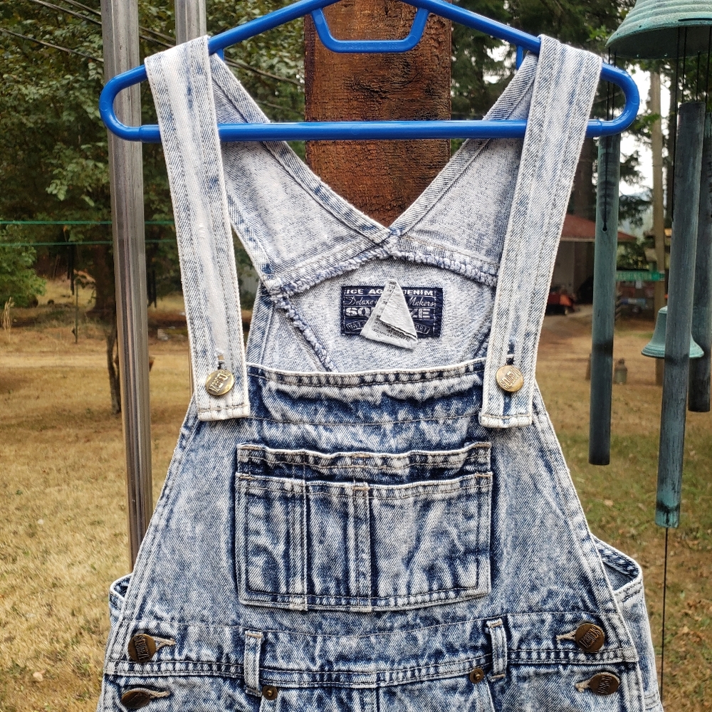 VINTAGE Girls Squeeze Bleached/Acid Washed Jean Overall Dress- M - Picture 2 of 14